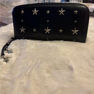 JIMMY CHOO Black Leather Zipper Wallet With Studs. 100% Authentic.